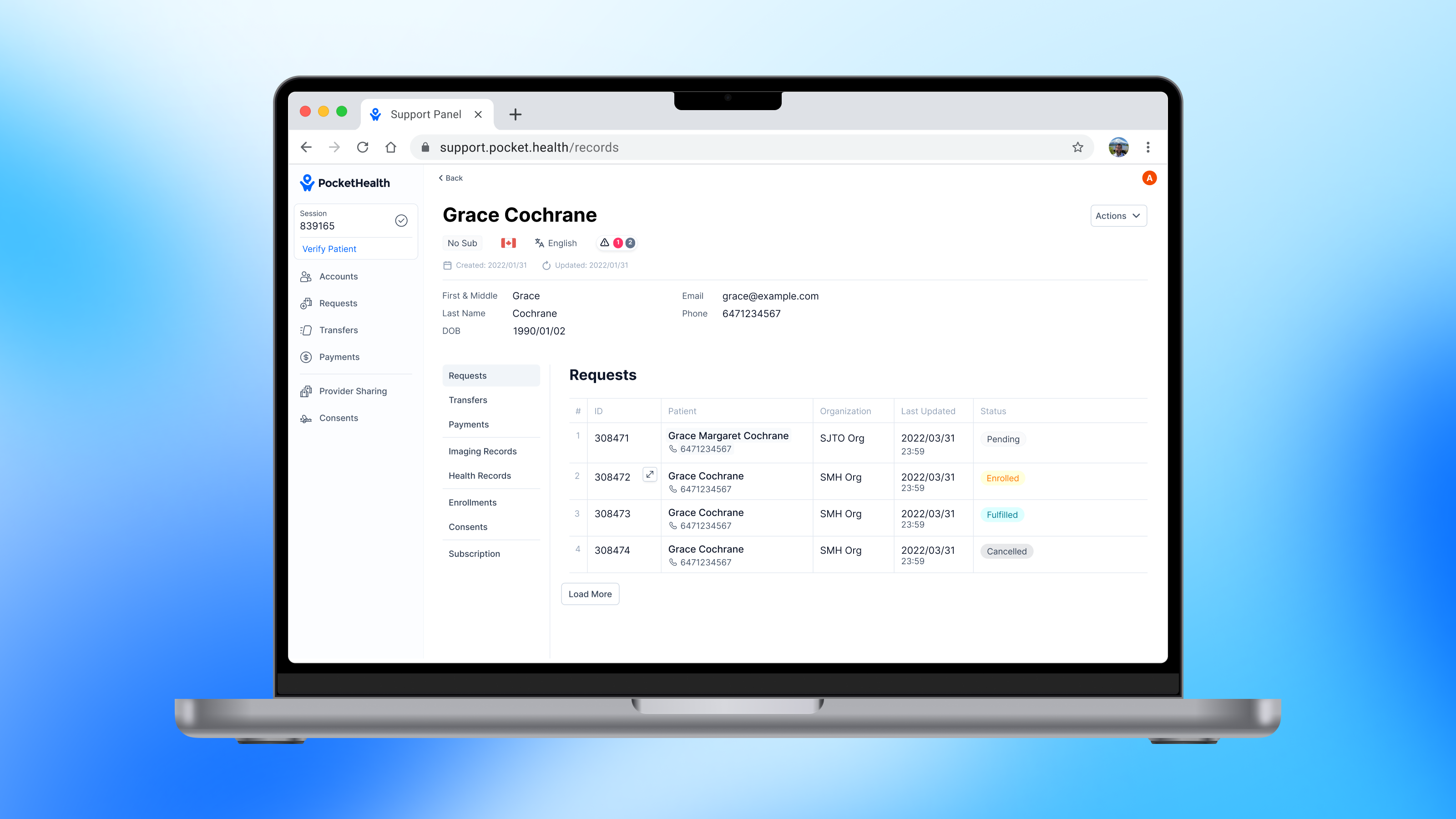 Laptop with support panel user interface shown